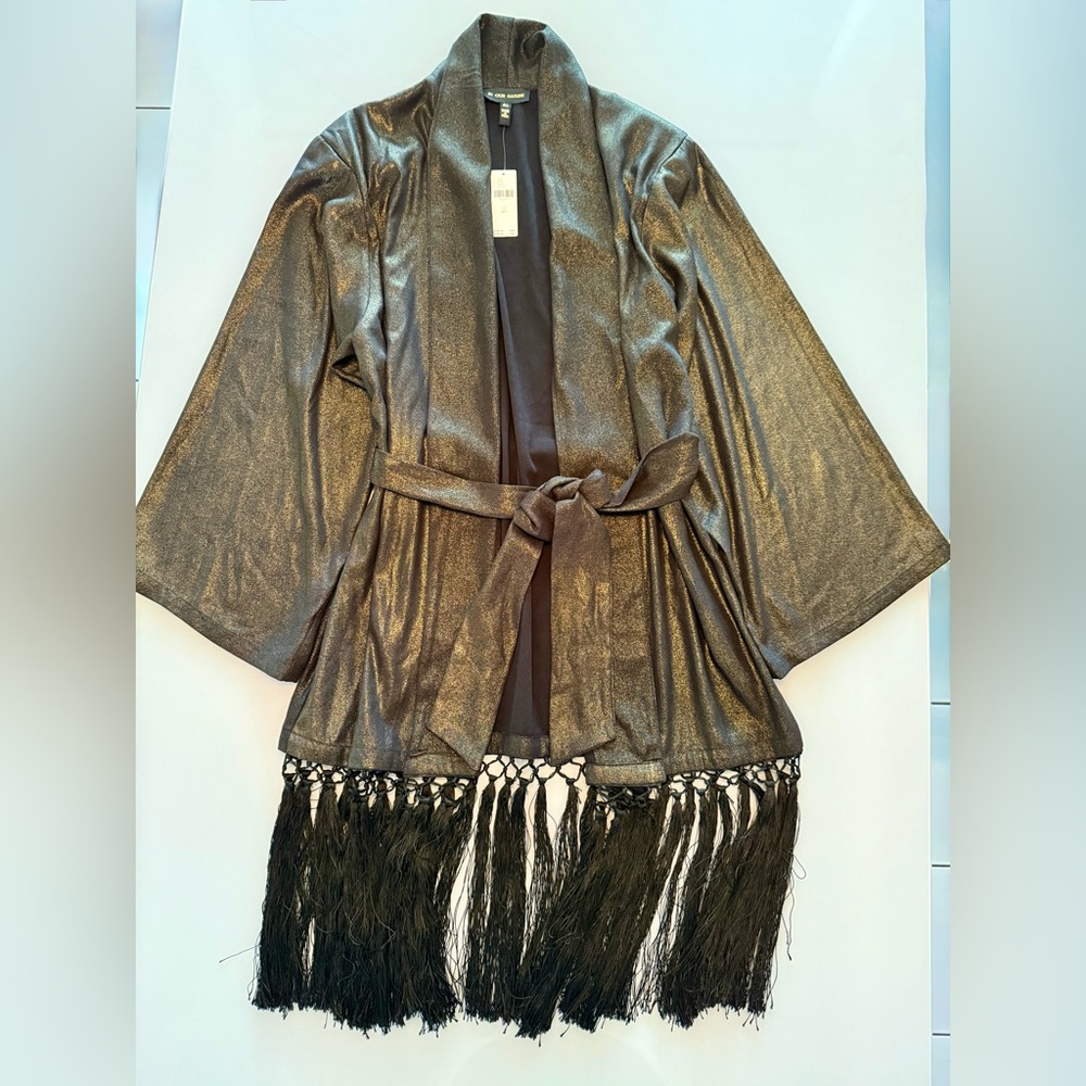 Anthropologie Shiny Bronze Cape with Fringe